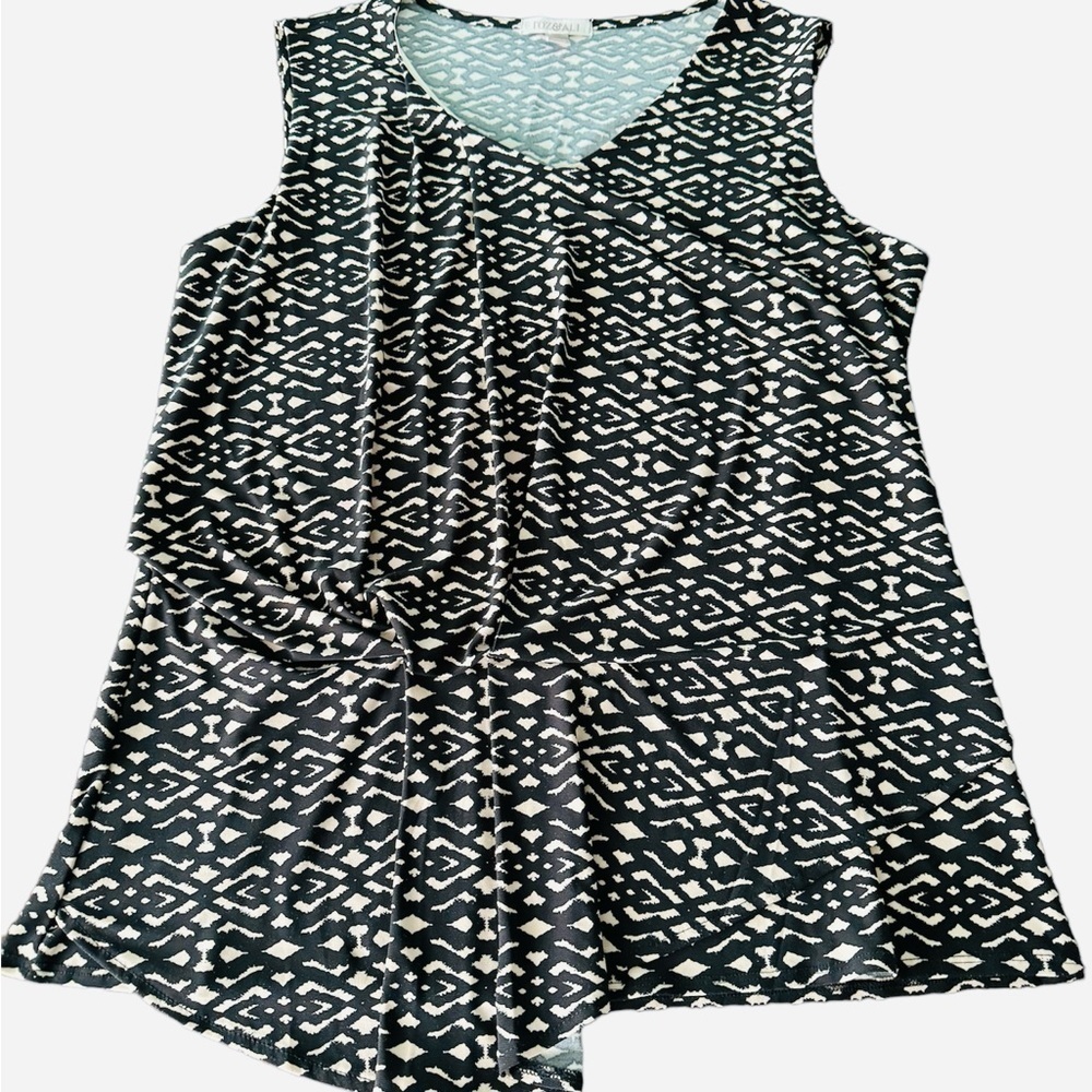 Roz & Ali Sleeveless Tank Blouse Womens size Large Black and Tan Tribal Pattern - Picture 3 of 6